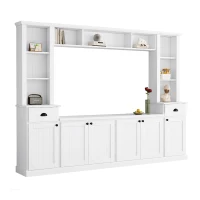 Minimalist Storage TV Stand for TVs Up to 75" with Adjustable Shelves, Entertainment Wall Unit Set for Living Room, 103" L x 15" W x 77" H, White(m-13)