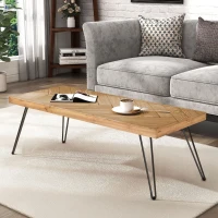 Rectangle Natural Wood Coffee Table with Metal Black Chevron Pattern Legs, Cocktail Table for Living Room, Easy Assembly, 43" L x 19.5" W x 18" H(m-1)