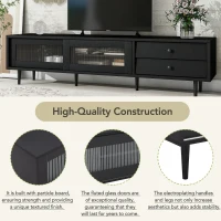 Vinsetto Chic Elegant Design TV Stand with Sliding Fluted Glass Doors, Media Console for TVs Up to 75", Modern TV Cabinet with Ample Storage Space, Black(m-6)