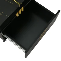 Vinsetto Contemporary Coffee Table with Faux Marble Top, Rectangle Cocktail Table with Caster Wheels, Gold Metal Bars, 39.5" L x 20" W x 17.5" H, Black(m-9)
