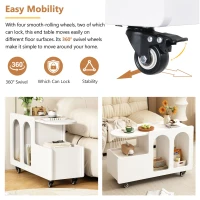 Mobile Multi-Layer Storage End Table with Lockable Wheels, Cream Style Side Table, 12" Narrow Nightstand, 31.5" L x 12" W x 21.5" H, White(m-5)