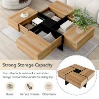 Unique Design Coffee Table with 4 Hidden Storage Compartments, Extendable Sliding Tabletop, UV High-Gloss Finish, 31.5"x31.5", Brown(m-5)