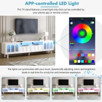 Vinsetto TV Stand with LED Light Strip for TVs Up to 80", Entertainment Center with Glass Doors, Cable Management, 71" L x 12" W x 19" H, White(m-5)