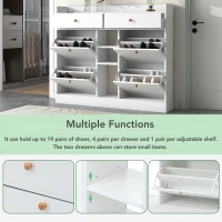 Vinsetto Modern Shoe Cabinet with 4 Flip Drawers, 2-Tier Shoe Storage Organizer, Shoe Rack for Entrance Hallway, 50.5" L x 9.5" W x 42.5" H, White(m-7)