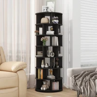 360° Spinning Shoe Cabinet with 5 Grids Per Layer, Adjustable 7-Tier Rotating Shoe Rack Tower, for Living Room, 23.5" L x 23.5" W x 65" H, Black(m-1)