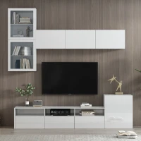 Vinsetto High Gloss TV Stand for TVs Up to 78" with Ample Storage, Media Console, Wall Mounted Floating Cabinets, 93" L x 15" W x 26" H, White(m-1)