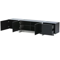 Vinsetto Modern TV Stand Console Table with High Gloss UV Surface, Contemporary TV Stand for TVs Up to 80", 2 Drawers and 3 Cabinets, Black(m-11)