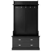 Vinsetto Vintage Style Hallway Coat Rack with 5 Metal Hooks and 2 Large Drawers, 38.5" Wide Entryway Bench with Metal Handles, MDF Veneer, Black(m-2)