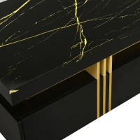 Vinsetto Contemporary Coffee Table with Faux Marble Top, Rectangle Cocktail Table with Caster Wheels, Gold Metal Bars, 39.5" L x 20" W x 17.5" H, Black(m-10)