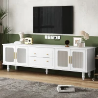 Vinsetto Retro Design TV Stand with Fluted Glass Doors, 2 Drawers and Cabinets, Fits TVs Up to 78", 70" L x 16" W x 22" H, White(m-1)