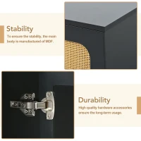 Vinsetto Boho Style TV Stand for TVs Up to 70" with Rattan Door, Media Console Table, Metal Base, Country Style Sideboard, 65" L x 17" W x 28" H, Black(m-8)