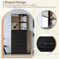 Vinsetto Multi-functional Shoe Cabinet with 3 Flip Drawers, Hall Tree with Mirror, Freestanding Entryway Organizer with 6 Hanging Hooks, Black(m-6)