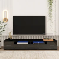 Vinsetto 82.5" Minimalist TV Stand for 90+" TV with Color Changing LED Lights, High Gloss Finish, Modern Entertainment Center, Black(m-4)