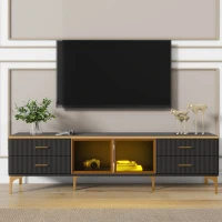 Vinsetto Stylish LED TV Stand with Marble-veined Table Top for TVs Up to 78", Entertainment Center with Glass Storage Cabinet and Golden Legs, Gold+Black(m-1)