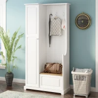 Hall Tree with Flip-Up Bench, Adjustable Shelves, and Hanging Hooks for Entryways, 36" L x 15.5" W x 70.5" H, White(m-4)