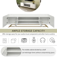 Vinsetto Sleek Design TV Stand with Fluted Glass, Faux Marble Top, Gold Frame Base, Fits TVs Up to 70", 63.5" L x 12.5" W x 19" H, White(m-8)