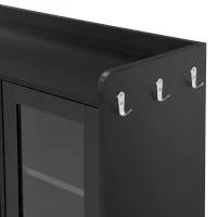 Vinsetto Modernist Side Storage Cabinets with 4 Glass Doors & 3 Hooks, Freestanding Shoe Rack with Adjustable Shelves, Gold Handles, Black(m-10)