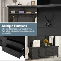 Modern Hall Tree with Storage Cabinet, 2 Large Drawers, Mudroom Bench with 5 Coat Hooks, 59" L x 16" W x 80.5" H, Black(m-5)