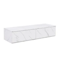 Vinsetto TV Stand with Faux Marble and Walnut Finish, Modular Entertainment Center for TVs up to 88", 4 Storage Drawers, White(m-14)