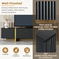 Luxury Fluted TV Stand with Storage Cabinets & Drawers, Smooth Media Console with Golden Wood Grain Legs, 75" L x 14" W x 18" H, Black(m-6)