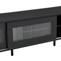 Vinsetto Chic Elegant Design TV Stand with Sliding Fluted Glass Doors, Media Console for TVs Up to 75", Modern TV Cabinet with Ample Storage Space, Black(m-9)