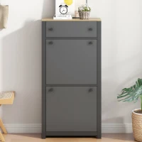 Functional Shoe Cabinet with 2 Flip Drawers, Wood Shoe Cabinet with Adjustable Panel, Freestanding Shoe Rack for Hallway, Gray(m-4)