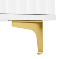 Modern Hall Tree with Bench, High Gloss Fluted Doors, 6 Gold Hooks, and Storage Cubbies, 49.5" L x 15.5" W x 75.5" H, White+Gold(m-10)
