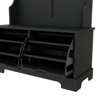 Vinsetto All in One Hall Tree with 3 Top Shelves and 2 Flip Shoe Storage Drawers, Wood Hallway Organizer with Metal Hanging Hooks, Black(m-9)