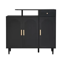 Elegant Shoe Cabinet with Arched Doors and Drawer, Adjustable Shelves, Solid Wood Legs, 47.5" L x 14.5" W x 43.5" H, Black(m-2)