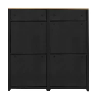 Modern Slim Shoe Cabinet Set with 4 Flip Drawers, Wood Grain Pattern Top, Adjustable Panels, Shoe Rack for Hallway, Black(m-2)