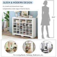 Sleek Design 24-Cubby Shoe Cabinet, Modern Shoe Cabinet with Curved Base, Versatile Sideboard, 45.5" L x 13" W x 35" H, White(m-5)