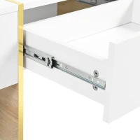Minimalist High Gloss Coffee Table with 2 Drawers, Storage Rectangle Sofa Table, with Golden Wood Legs, 47" L x 31.5" W x 15.5" H, White(m-12)