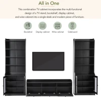 Vinsetto Modern Multifunctional TV Stand Set for TVs Up to 65" with Acrylic Board Door, Tall Cabinets, Chic Elegant Entertainment Wall Unit, Black(m-10)