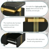 Vinsetto Contemporary Coffee Table with Faux Marble Top, Rectangle Cocktail Table with Caster Wheels, Gold Metal Bars, 39.5" L x 20" W x 17.5" H, Black(m-7)