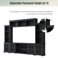 Modern Multifunctional TV Stand for TVs Up to 70" with Glass Door and Bridge, Minimalism Entertainment Wall Unit, 104" L x 15" W x 78.5" H, Black(m-8)