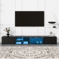 Modern APP Controlled LED TV Stand for TVs Up to 105", Faux Marble Media Console, with Tempered Glass Doors, 2 Drawers & Cabinets, Black(m-4)
