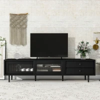 Vinsetto Chic Elegant Design TV Stand with Sliding Fluted Glass Doors, Media Console for TVs Up to 75", Modern TV Cabinet with Ample Storage Space, Black(m-4)