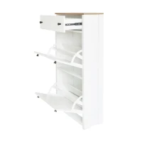 Modern Slim Shoe Cabinet Set with 4 Flip Drawers, Wood Grain Pattern Top, Adjustable Panels, Shoe Rack for Hallway, White(m-10)