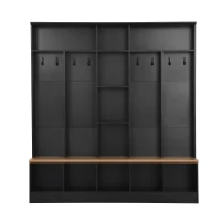 Vinsetto Wide Hall Tree with Storage Bench, Cube Storage, Shelves and 8 Hooks, Multifunctional Coat Rack, Shoe Cabinet, 67" L x 15" W x 72" H, Black(m-2)
