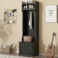 Vinsetto Minimalist Slim Hall Tree with Cabinet & 6 Hanging Hooks, Multi-functional Storage, Elegant Foyer Cabinet for Hallway, Living Room, Black(m-1)