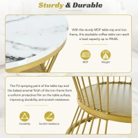 Nesting Coffee Table Set of 2 with Marble Grain Top and Golden Iron Frame, Space-Saving Design, Easy Assembly, White+Gold(m-8)