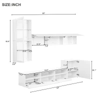 Vinsetto High Gloss TV Stand for TVs Up to 78" with Ample Storage, Media Console, Wall Mounted Floating Cabinets, 93" L x 15" W x 26" H, White(m-3)