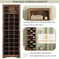 Contemporary Shoe Cabinet with 30 Cubbies, Free Standing Tall Storage Cabinet for Hallway or Bedroom, 24.5" L x 13" W x 74" H, Rustic Brown(m-6)