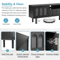 Vinsetto TV Stand with LED Light Strip for TVs Up to 80", Entertainment Center with Glass Doors, Cable Management, 71" L x 12" W x 19" H, Black(m-7)