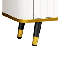 Luxury Minimalism TV Stand with Open Storage Shelf for TVs Up to 85", Entertainment Center with Cabinets and Drawers, White+Gold(m-11)