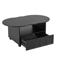 Vinsetto Coffee Table with Cloud Top, 2 Brake Wheels, Drawer, and Large Storage, 39.5" L x 23.5" W x 17.5" H, Black(m-2)