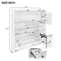 Vinsetto Versatile Shoe Cabinet with 3 Flip Drawers, Pull-Down Seat, and Adjustable Shelves, 47" L x 9.5" W x 47.5" H, White(m-3)
