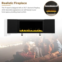 Modern TV Stand for TVs up to 78" with Electric Fireplace, Media Console with Cabinets, Entertainment Center, 68" L x 13.5" W x 21.5" H, Black(m-8)