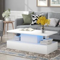Vinsetto Modern Industrial Design Coffee Table with LED Lighting, 16 Colors with Remote Control, Easy Assembly, 47" L x 23.5" W x 18" H, White(m-4)