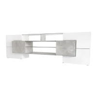 Unique Shape TV Stand for TVs Up to 88" with 2 Illuminated Glass Shelves, High Gloss Entertainment Center, LED Color Changing Lights, Gray(m-15)